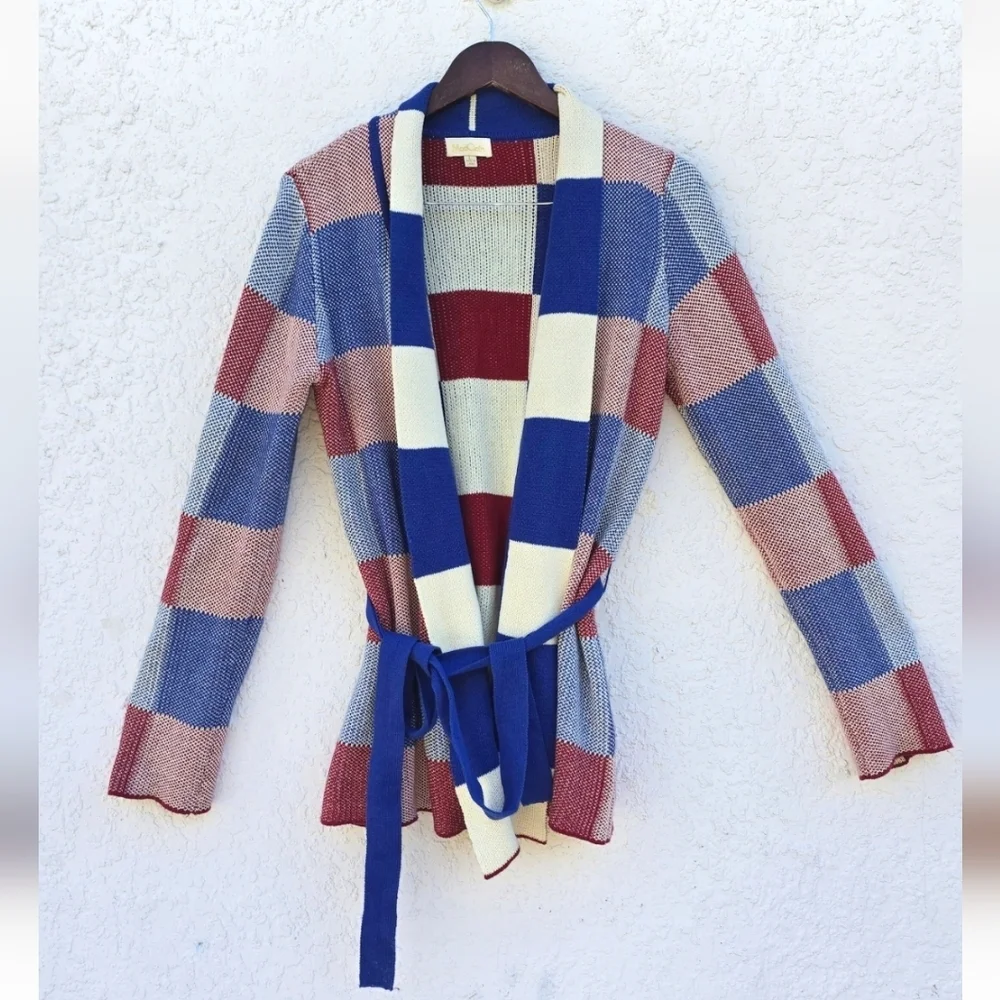 ModCloth Simply snuggly Checked Cardigan Red,white And Blue Size L